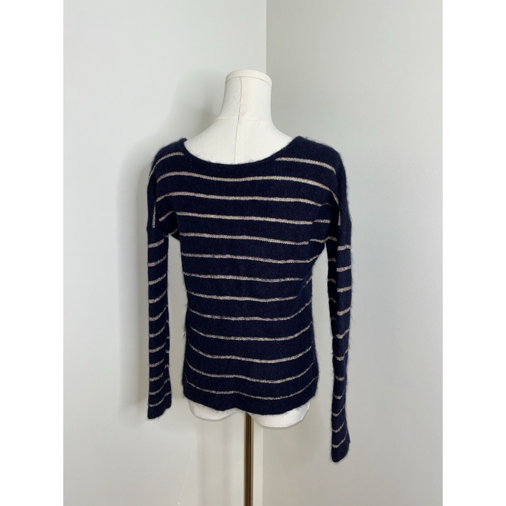 La Maille Sezane Mohair Alpaca Bld Blue Gold Stripe Cardigan Sweater Sz S Italy - Picture 5 of 6